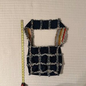 Quilted shoulder bag Handmade patchwork tote purse denim boho artisan reversible